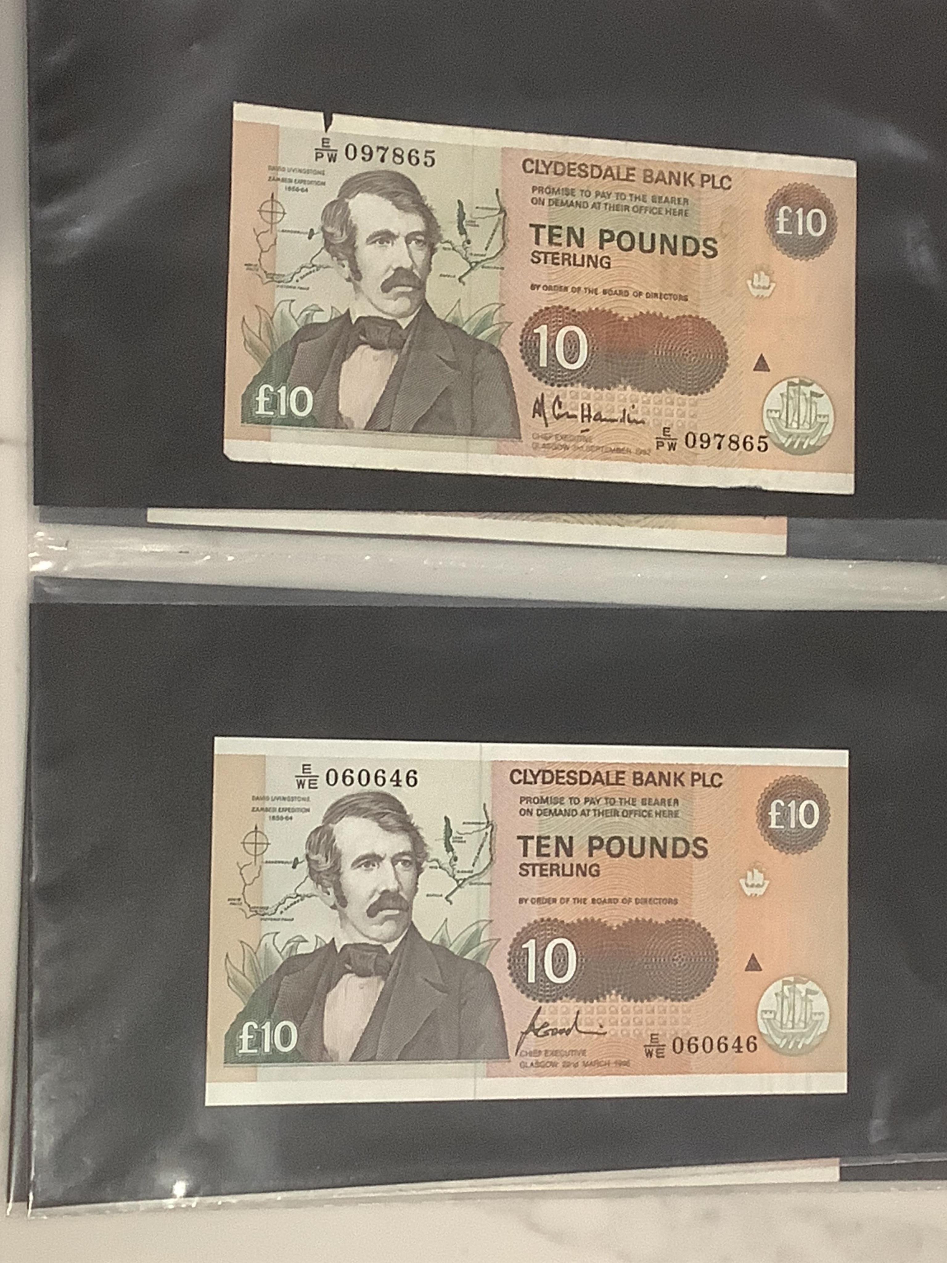 Fourteen assorted ERII Clydesdale banknotes